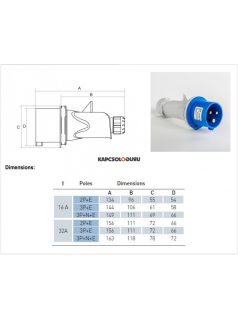   Ipari dugvilla (6h) 16A (2P+F), 230V, lengő, IP44, kék - IDE ELECTRIC