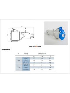   Ipari dugalj (6h) 16A (2P+F), 230V, lengő, IP44, kék - IDE ELECTRIC