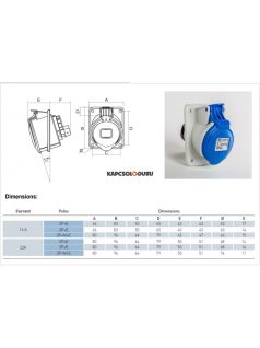   Ipari dugalj (6h) 16A (2P+F), 230V, beépíthető, ferde, IP44, kék - IDE ELECTRIC