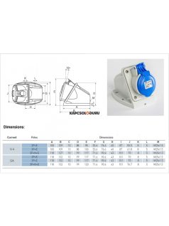   Ipari dugalj (6h) 16A, 3 pólusú (2P+F), 230V, fali, ferde, IP44, kék - IDE ELECTRIC