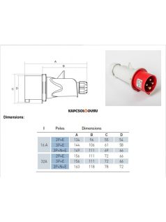   Ipari dugvilla (6h) 16A (3P+N+F), 400V, lengő, IP44, piros - IDE ELECTRIC