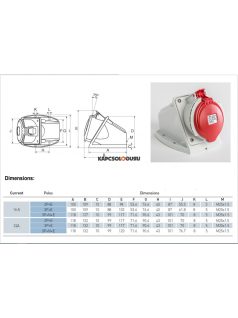   Ipari dugalj (6h) 32A, 4 pólusú (3P+F), 400V, fali, ferde, IP44, piros - IDE ELECTRIC