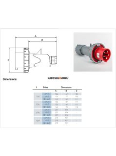   Ipari dugvilla (6h) 125A, 5 pólusú (3P+N+F), 400V, lengő, IP67, piros - IDE ELECTRIC