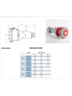   Ipari dugalj (6h) 125A, 5 pólusú (3P+N+F), 400V, lengő, IP67, piros - IDE ELECTRIC