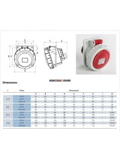  Ipari dugalj (6h) 32A, 5 pólusú (3P+N+F), 400V, beépíthető, ferde, IP67, piros - IDE ELECTRIC