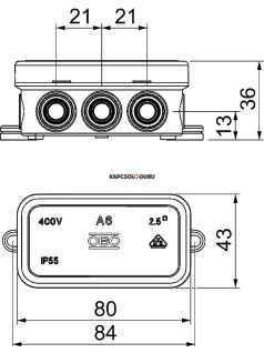   Kötödoboz 80x43x36mm membrános rápattintható fedéllel halogénmentes szürke IP55 - OBO BETTERMANN