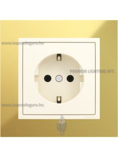   Dugalj (2P+F), rugós bekötés, 16A, IP20, gyöngyházfehér fedőlappal és Metallo arany 1-es kerettel - EFAPEL LOGUS 90