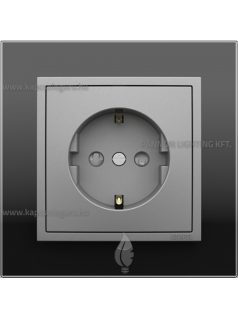   Dugalj (2P+F), rugós, 16A, biztonsági zsaluval, IP20, alumínium fedőlappal és Crystal fekete üveg 1-es kerettel - EFAPEL LOGUS 90