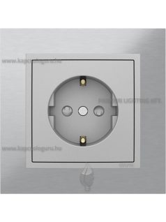   Dugalj (2P+F), csavaros, 16A, biztonsági zsaluval, IP20, alumínium fedőlappal és Metallo inox 1-es kerettel - EFAPEL LOGUS 90