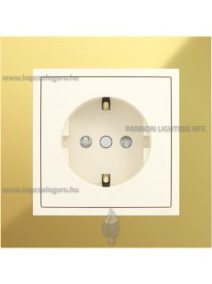   Dugalj (2P+F), csavaros 16A, biztonsági zsaluval, IP20, gyöngyházfehér fedőlappal és Metallo arany 1-es kerettel - EFAPEL LOGUS 90