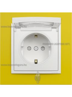   Dugalj (2P+F), rugós bekötés, 16A, csapfedéllel, IP44, jégfehér fedőlappal és Animato sárga kerettel - EFAPEL LOGUS 90