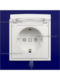   Dugalj (2P+F), rugós bekötés, 16A, csapfedéllel, IP44, jégfehér fedőlappal és Animato kék kerettel - EFAPEL LOGUS 90