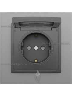   Dugalj (2P+F), rugós bekötés, 16A, csapfedéllel, IP44, szürke fedőlappal és Animato alumínium kerettel - EFAPEL LOGUS 90
