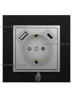   Dugalj (2P+F), csavaros, 16A, USB A+C töltővel, IP20, alumínium fedőlappal és Petra fekete 1-es kerettel - EFAPEL LOGUS 90