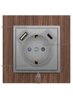   Dugalj (2P+F), csavaros, 16A, USB A+C töltővel, IP20, alumínium fedőlappal és Arbore dió 1-es kerettel - EFAPEL LOGUS 90
