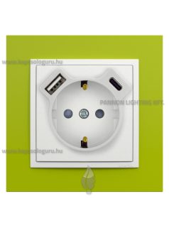   Dugalj (2P+F), csavaros 16A, USB A+C töltővel, IP20, jégfehér fedőlappal és Animato zöld kerettel - EFAPEL LOGUS 90