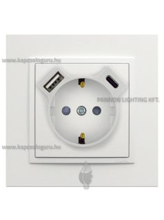   Dugalj (2P+F), csavaros 16A, USB A+C töltővel, IP20, jégfehér fedőlappal és Animato kerettel - EFAPEL LOGUS 90