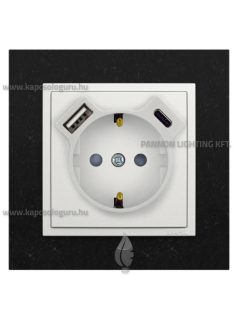   Dugalj (2P+F), csavaros 16A, USB A+C töltővel, IP20, jégfehér fedőlappal és Petra gránit kerettel - EFAPEL LOGUS 90