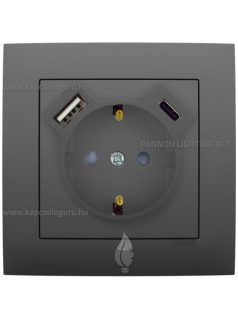   Dugalj (2P+F), csavaros, 16A, USB A+C töltővel, IP20, szürke fedőlappal és Aquarella kerettel - EFAPEL LOGUS 90