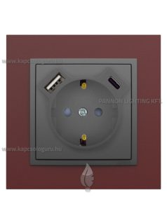   Dugalj (2P+F), csavaros, 16A, USB A+C töltővel, IP20, szürke fedőlappal és Animato bíbor kerettel - EFAPEL LOGUS 90