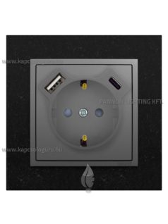   Dugalj (2P+F), csavaros, 16A, USB A+C töltővel, IP20, szürke fedőlappal és Petra gránit kerettel - EFAPEL LOGUS 90