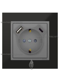   Dugalj (2P+F), csavaros, 16A, USB A+C töltővel, IP20, szürke fedőlappal és Metallo nikkel kerettel - EFAPEL LOGUS 90