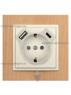   Dugalj (2P+F), csavaros 16A, USB A+C töltővel, IP20, gyöngyházfehér fedőlappal és Arbore cseresznye 1-es kerettel - EFAPEL LOGUS 90