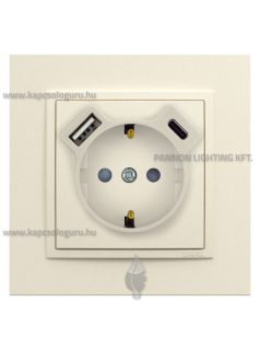   Dugalj (2P+F), csavaros 16A, USB A+C töltővel, IP20, gyöngyházfehér fedőlappal és Animato kerettel - EFAPEL LOGUS 90