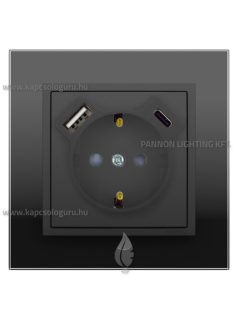   Dugalj (2P+F), csavaros, 16A, USB A+C töltővel, IP20, fekete fedőlappal és Crystal fekete üveg 1-es kerettel - EFAPEL LOGUS 90