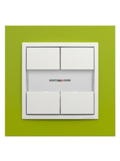   Négyes nyomókapcsoló, törpefeszültségű 50mA, IP20, jégfehér fedőlappal és Animato zöld kerettel - EFAPEL LOGUS 90