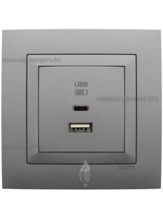   USB A+C töltő aljzat - 3A, IP20 , Aquarella alumínium fedőlappal és 1-es kerettel - EFAPEL LOGUS 90
