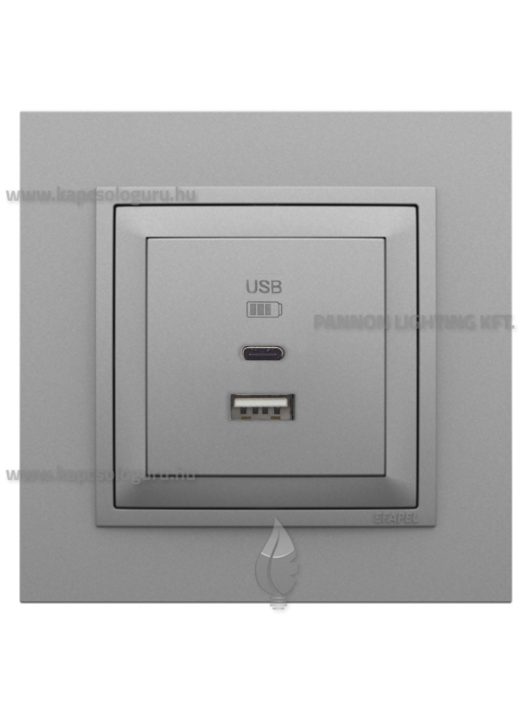 USB A+C töltő aljzat - 3A, IP20, Animato alumínium fedőlappal és 1-es kerettel - EFAPEL LOGUS 90