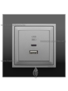   USB A+C töltő aljzat - 3A, IP20, alumínium fedőlappal és Crystal fekete üveg 1-es kerettel - EFAPEL LOGUS 90