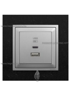   USB A+C töltő aljzat - 3A, IP20, alumínium fedőlappal és Petra fekete 1-es kerettel - EFAPEL LOGUS 90