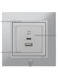   USB A+C töltő aljzat - 3A, IP20, alumínium fedőlappal és Metallo inox 1-es kerettel - EFAPEL LOGUS 90