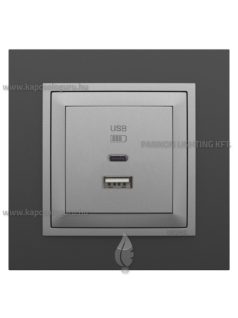   USB A+C töltő aljzat - 3A, IP20, alumínium fedőlappal és Animato fekete 1-es kerettel - EFAPEL LOGUS 90