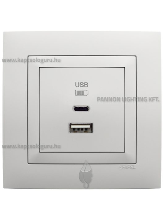 USB A+C töltő aljzat - 3A, IP20, Base fehér fedőlappal és 1-es kerettel - EFAPEL LOGUS 90