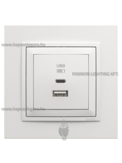   USB A+C töltő aljzat - 3A, IP20, fehér fedőlappal és Animato 1-es kerettel - EFAPEL LOGUS 90