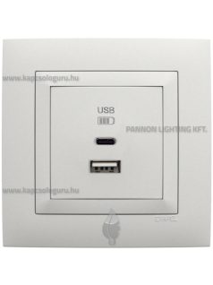   USB A+C töltő aljzat - 3A, IP20, jégfehér fedőlappal és Aquarella kerettel - EFAPEL LOGUS 90
