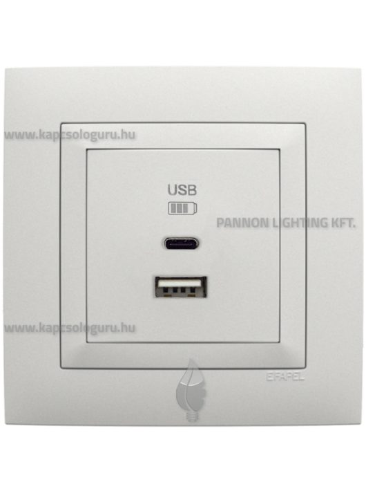 USB A+C töltő aljzat - 3A, IP20, jégfehér fedőlappal és Aquarella kerettel - EFAPEL LOGUS 90