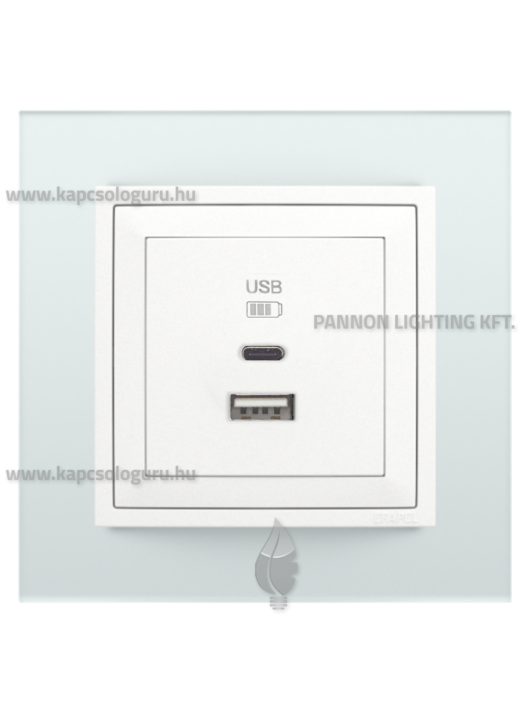 USB A+C töltő aljzat - 3A, IP20, jégfehér fedőlappal és Crystal üveg kerettel - EFAPEL LOGUS 90