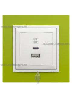   USB A+C töltő aljzat - 3A, IP20, jégfehér fedőlappal és Animato zöld kerettel - EFAPEL LOGUS 90