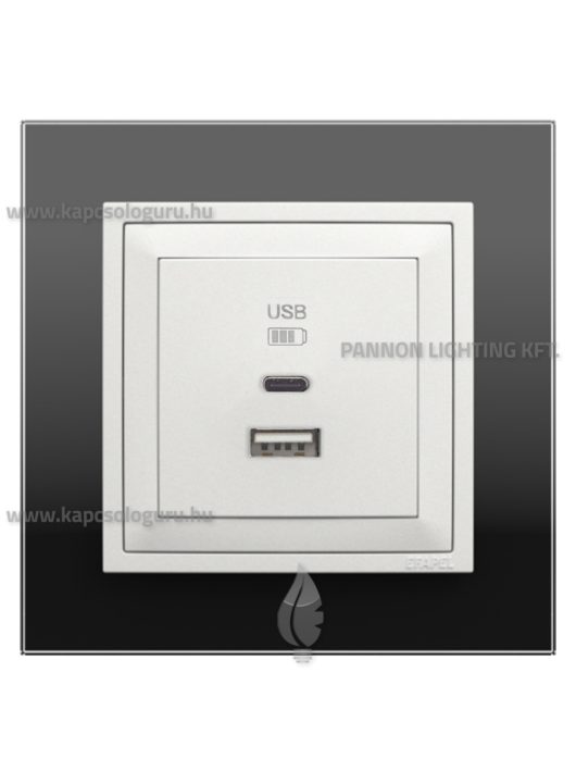 USB A+C töltő aljzat - 3A, IP20, jégfehér fedőlappal és Crystal fekete üveg kerettel - EFAPEL LOGUS 90