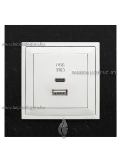   USB A+C töltő aljzat - 3A, IP20, jégfehér fedőlappal és Petra gránit kerettel - EFAPEL LOGUS 90