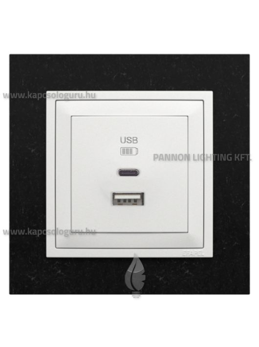 USB A+C töltő aljzat - 3A, IP20, jégfehér fedőlappal és Petra gránit kerettel - EFAPEL LOGUS 90