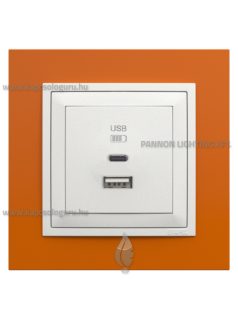   USB A+C töltő aljzat - 3A, IP20, jégfehér fedőlappal és Animato narancssárga kerettel - EFAPEL LOGUS 90