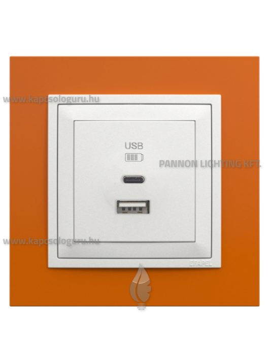 USB A+C töltő aljzat - 3A, IP20, jégfehér fedőlappal és Animato narancssárga kerettel - EFAPEL LOGUS 90