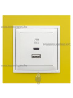   USB A+C töltő aljzat - 3A, IP20, jégfehér fedőlappal és Animato sárga kerettel - EFAPEL LOGUS 90
