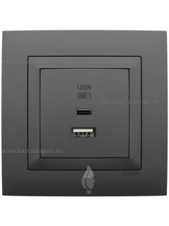   USB A+C töltő aljzat - 3A, IP20, szürke fedőlappal és Aquarella kerettel - EFAPEL LOGUS 90