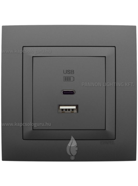 USB A+C töltő aljzat - 3A, IP20, szürke fedőlappal és Aquarella kerettel - EFAPEL LOGUS 90